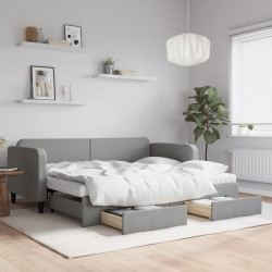 Sofa rozsuwana z szufladami, jasnoszara, 90x190 cm, tkanina
