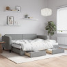 Sofa rozsuwana z szufladami, jasnoszara, 90x190 cm, tkanina