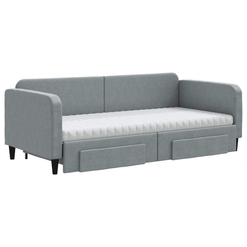 Sofa rozsuwana z szufladami, jasnoszara, 90x190 cm, tkanina