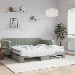 Sofa rozsuwana z materacami, jasnoszara, 90x190 cm, aksamit