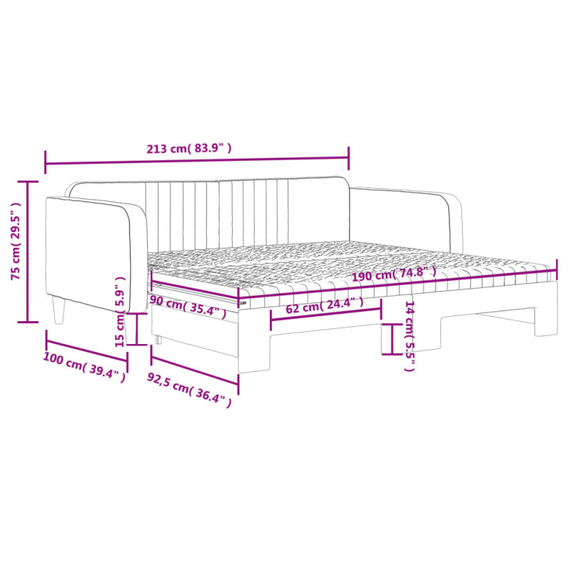 Sofa rozsuwana z materacami, jasnoszara, 90x190 cm, aksamit