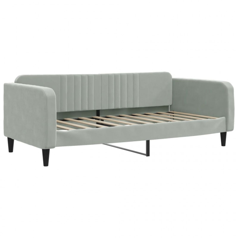 Sofa rozsuwana z szufladami, jasnoszara, 90x190 cm, aksamit