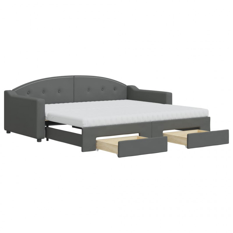 Sofa rozsuwana z szufladami, ciemnoszara, 90x190 cm, tkanina