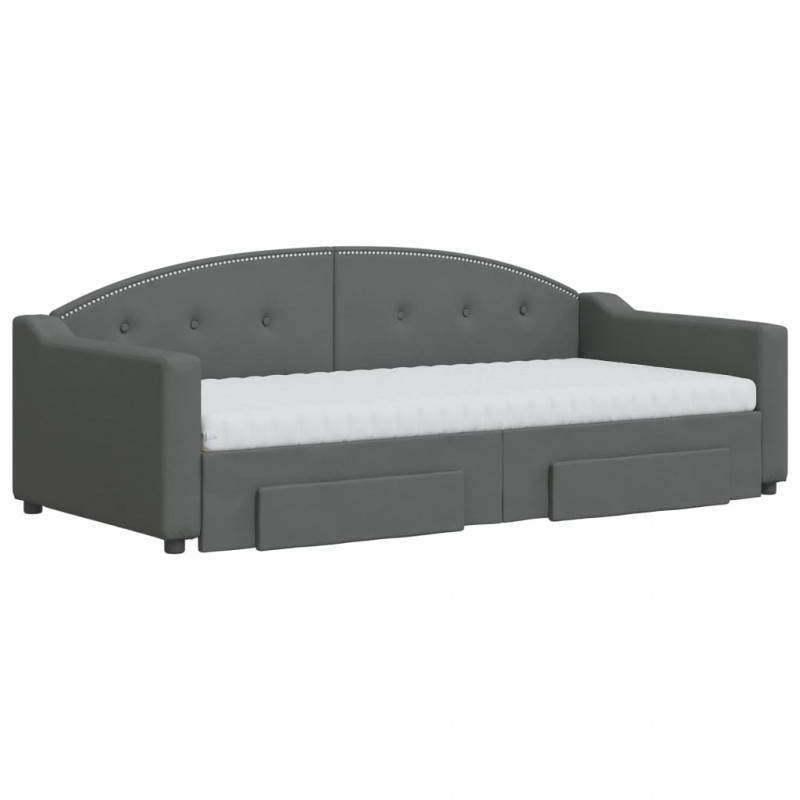 Sofa rozsuwana z szufladami, ciemnoszara, 90x190 cm, tkanina