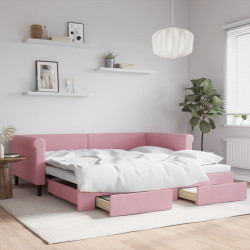 Sofa rozsuwana z szufladami, różowa, 100x200 cm, aksamit