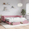 Sofa rozsuwana z szufladami, różowa, 100x200 cm, aksamit