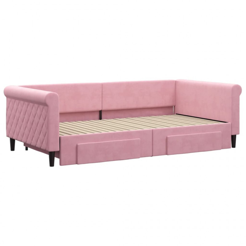 Sofa rozsuwana z szufladami, różowa, 100x200 cm, aksamit
