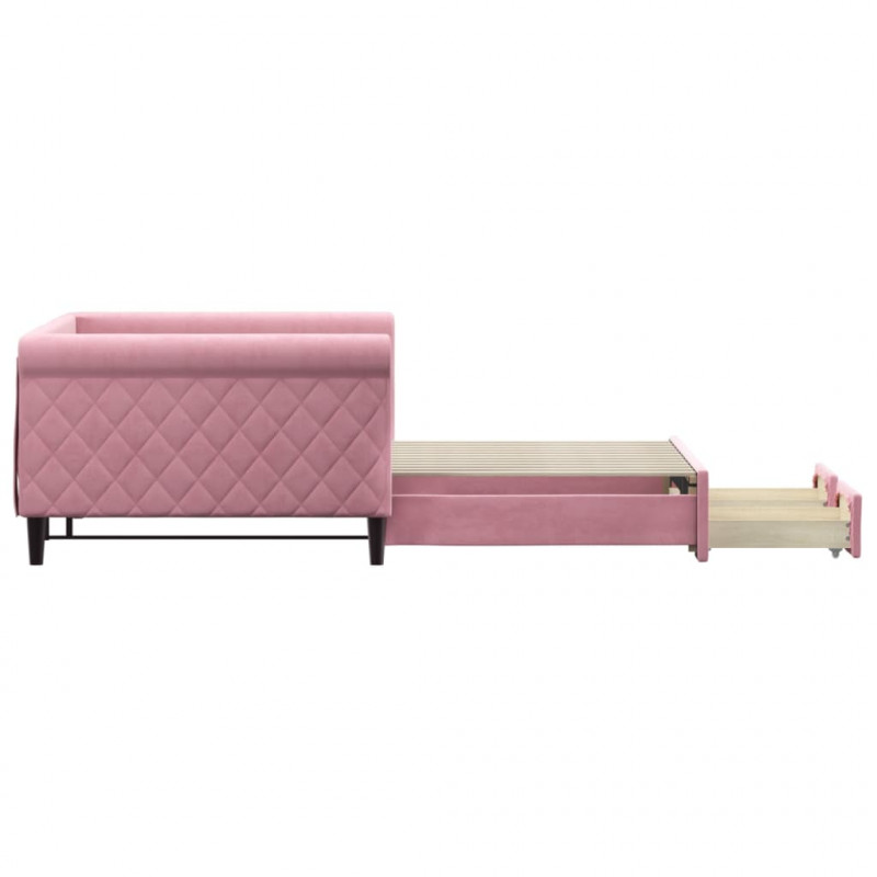 Sofa rozsuwana z szufladami, różowa, 100x200 cm, aksamit