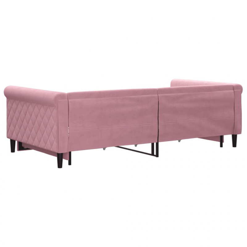 Sofa rozsuwana z szufladami, różowa, 100x200 cm, aksamit