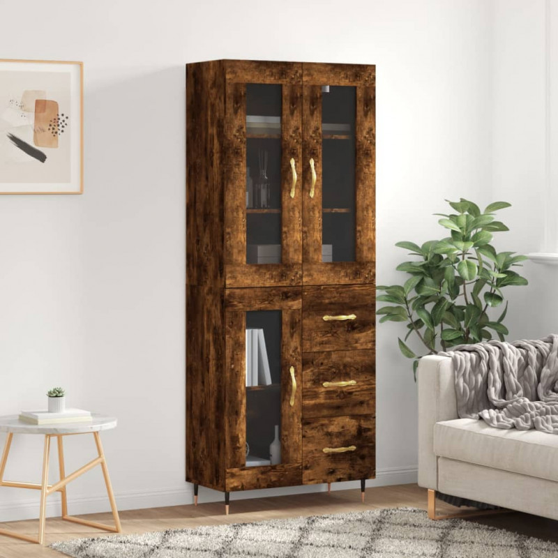 Witrynka przydymiony dąb 69,5x34x180 cm materiał drewnopochodny