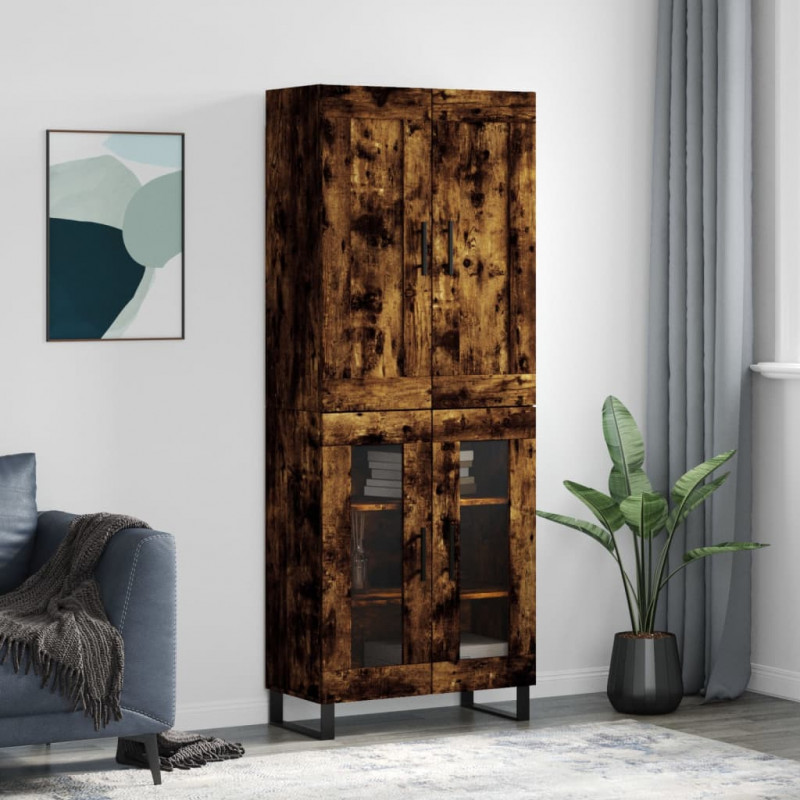 Witrynka przydymiony dąb 69,5x34x180 cm materiał drewnopochodny