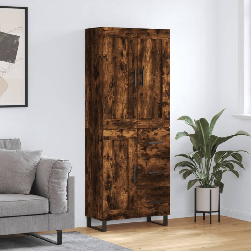 Witrynka przydymiony dąb 69,5x34x180 cm materiał drewnopochodny