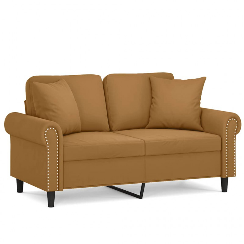 2-osobowa sofa z poduszkami, brązowa, 120 cm, aksamit