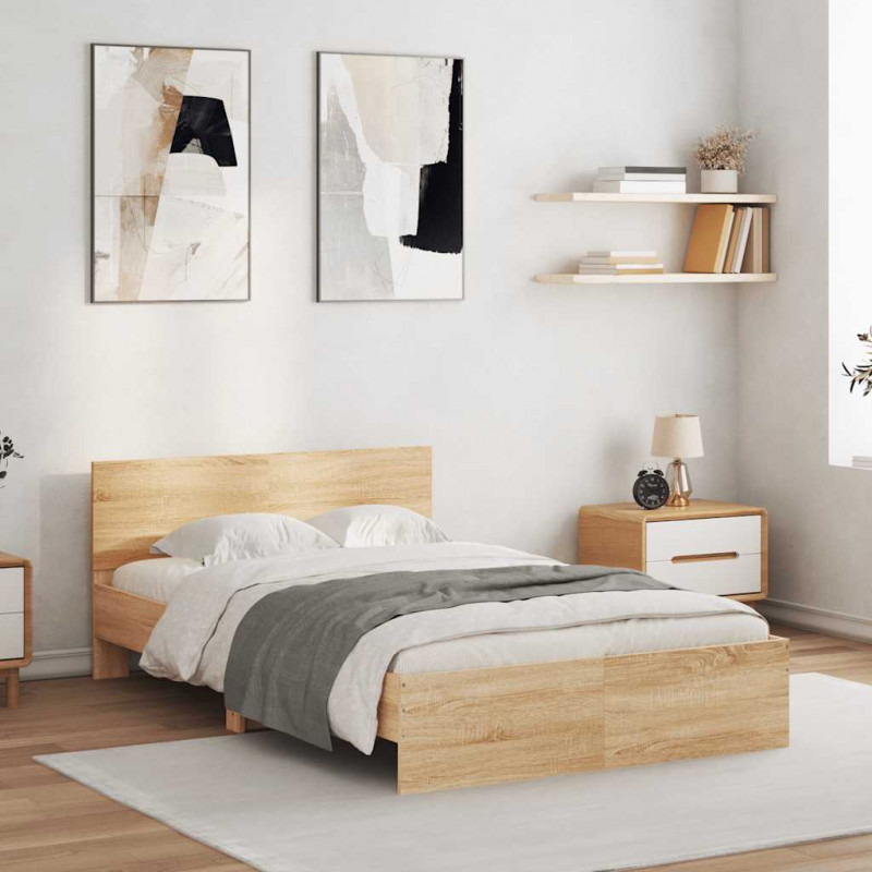 Rama łóżka z wezgłowiem i LED, dąb sonoma, 120x190 cm