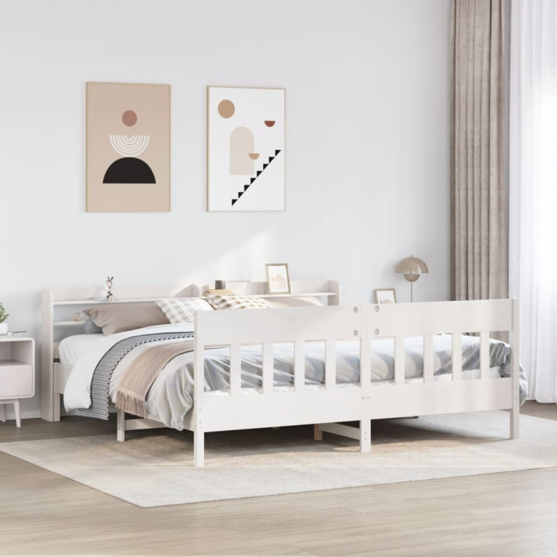 Rama łóżka bez materaca, biała, 180x200 cm, lite drewno sosnowe