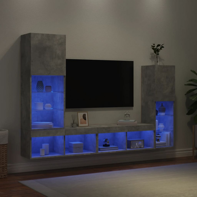 4-częściowy zestaw mebli TV z LED, szarość betonu
