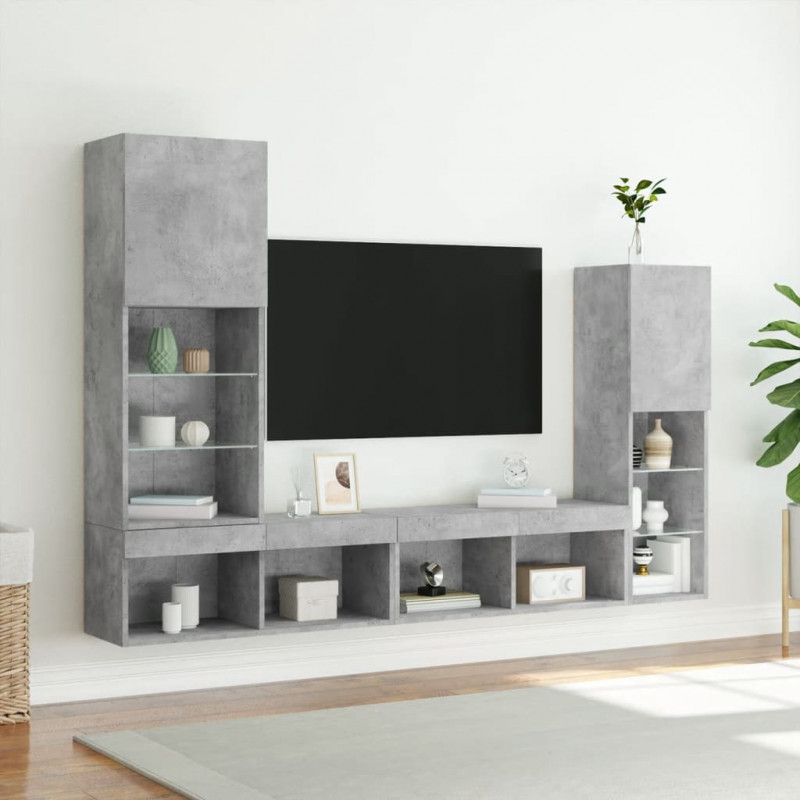 4-częściowy zestaw mebli TV z LED, szarość betonu