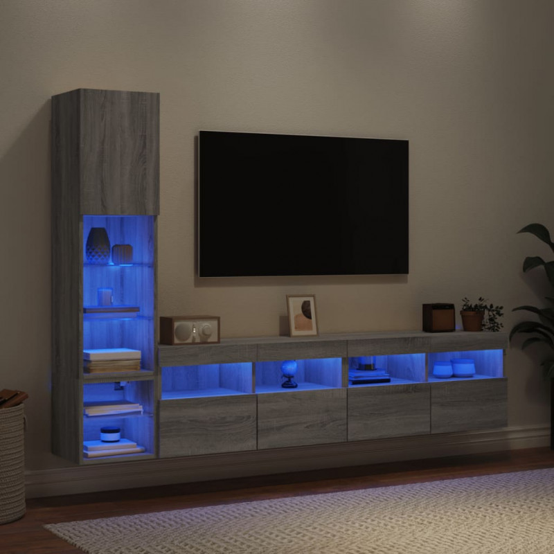 4-częściowy zestaw mebli TV z LED, szary dąb sonoma