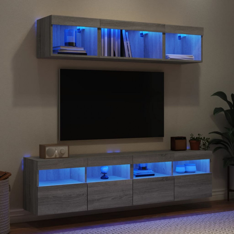 5-częściowy zestaw mebli TV z LED, szary dąb sonoma