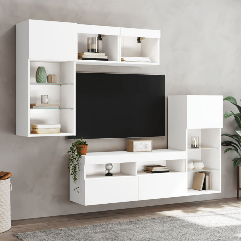 5-częściowy zestaw mebli TV z LED, biały