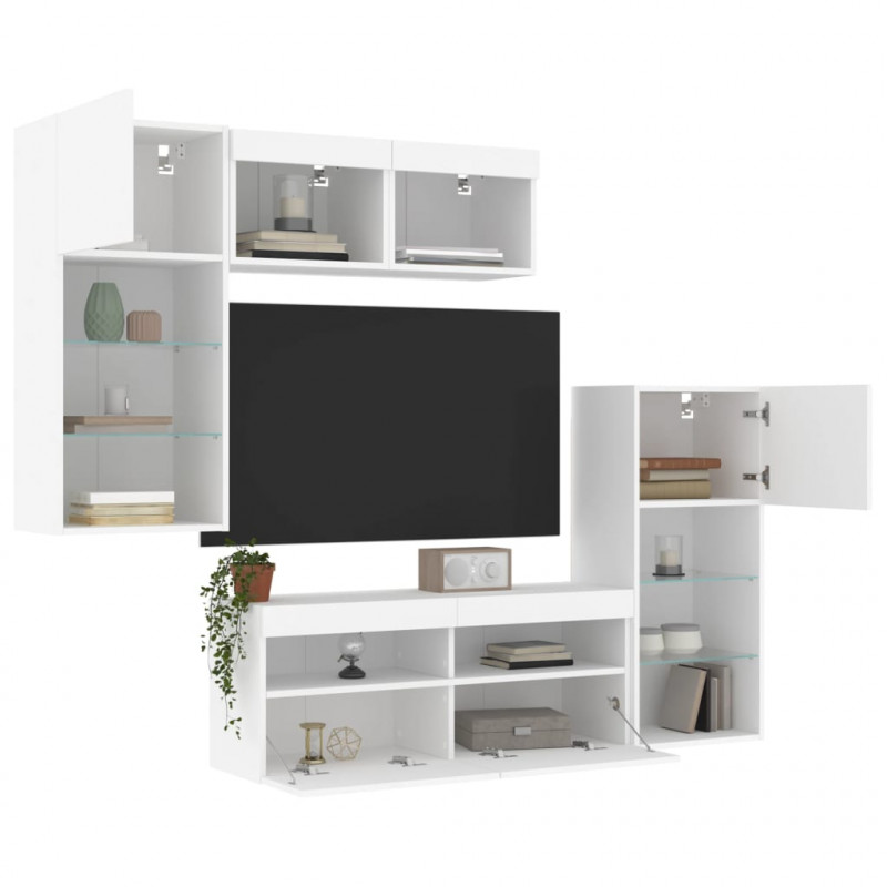 5-częściowy zestaw mebli TV z LED, biały
