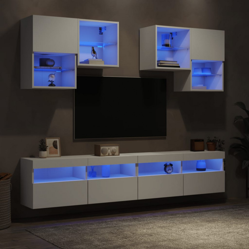 6-cz. zestaw szafek TV z oświetleniem LED, biały