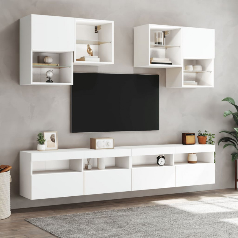 6-cz. zestaw szafek TV z oświetleniem LED, biały