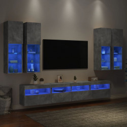 7-cz. zestaw ściennych szafek TV z LED, szarość betonu