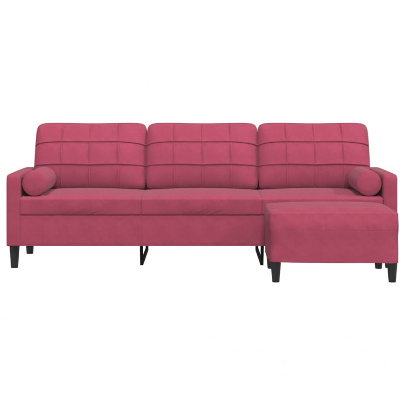 3-osobowa sofa z podnóżkiem winna czerwień 210 cm, aksamit