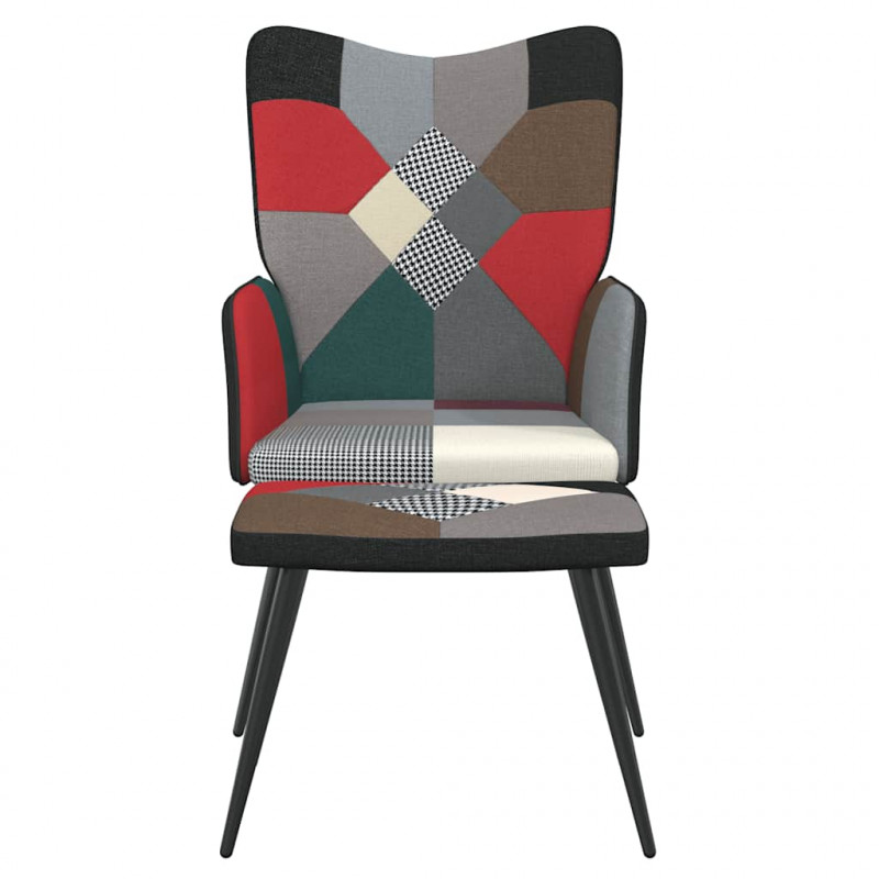 Fotel z podnóżkiem, patchwork, obity tkaniną