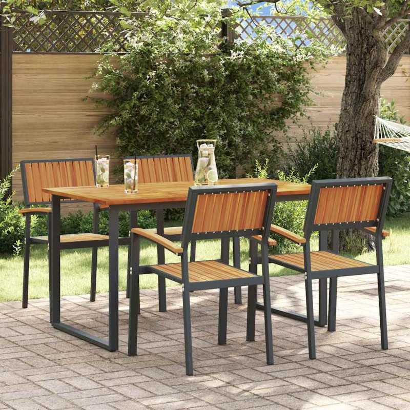 Zestaw do jadalni w ogrodzie 5 pcs Czarny Lite Drewno Akacji