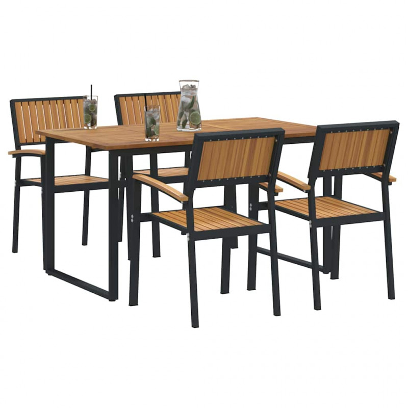 Zestaw do jadalni w ogrodzie 5 pcs Czarny Lite Drewno Akacji