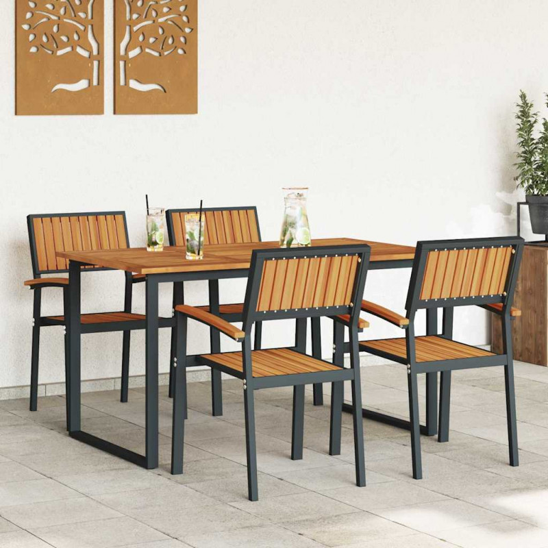 Zestaw do jadalni w ogrodzie 5 pcs Czarny Lite Drewno Akacji