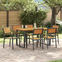 Zestaw do jadalni w ogrodzie 7 pcs Czarny Lite Drewno Akacji
