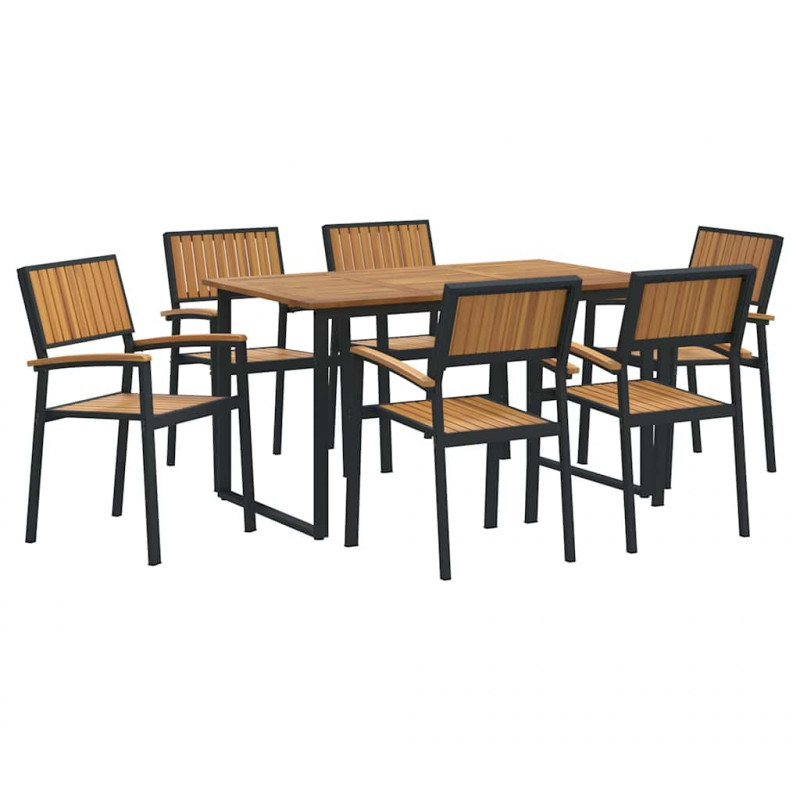 Zestaw do jadalni w ogrodzie 7 pcs Czarny Lite Drewno Akacji