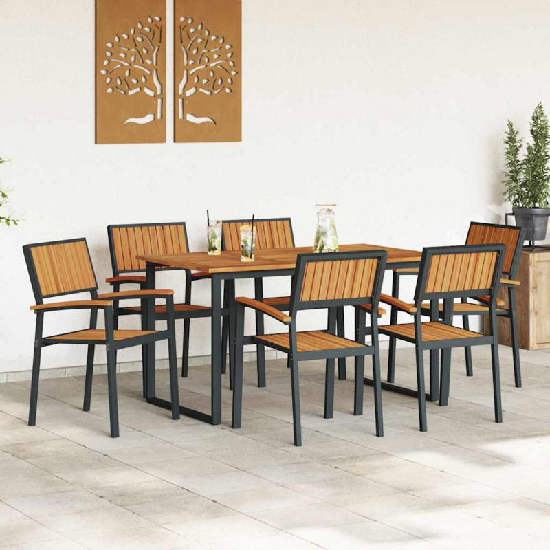 Zestaw do jadalni w ogrodzie 7 pcs Czarny Lite Drewno Akacji