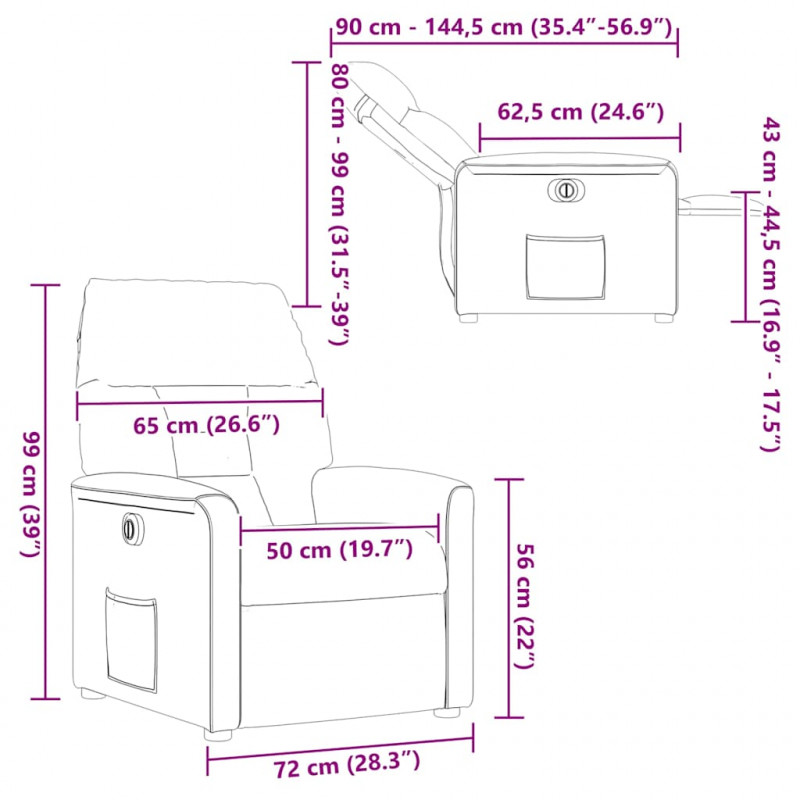 Rozkładany fotel elektryczny, ciemnoszary, obity mikrofibrą