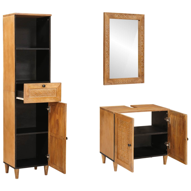 Zestaw mebli łazienkowych 3 pcs Brązowy Materiał drewnopochodny