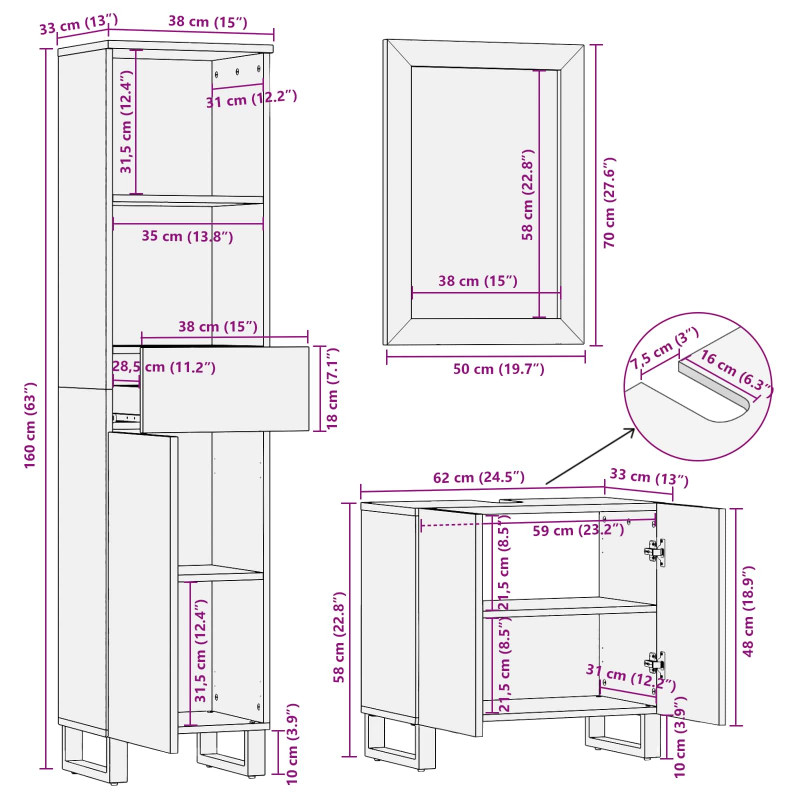 Zestaw mebli łazienkowych 3 pcs Brązowy Materiał drewnopochodny