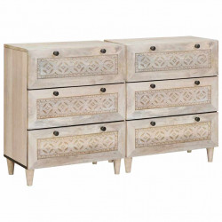 Bufet 2 pcs Biały 120 x 33,5 x 75 cm lite drewno mango