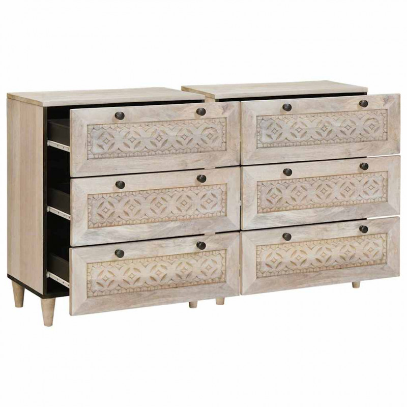 Bufet 2 pcs Biały 120 x 33,5 x 75 cm lite drewno mango
