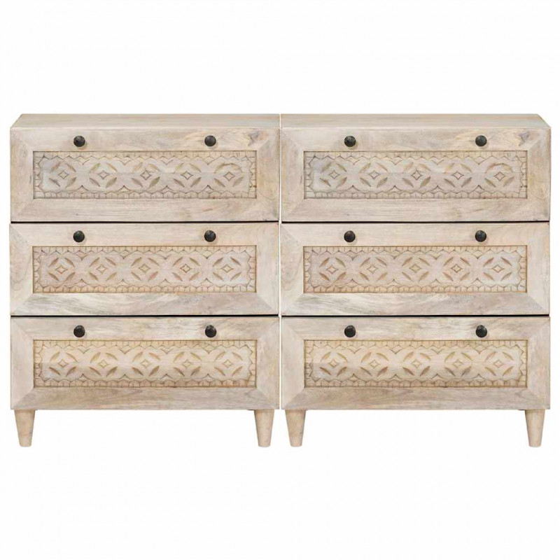 Bufet 2 pcs Biały 120 x 33,5 x 75 cm lite drewno mango
