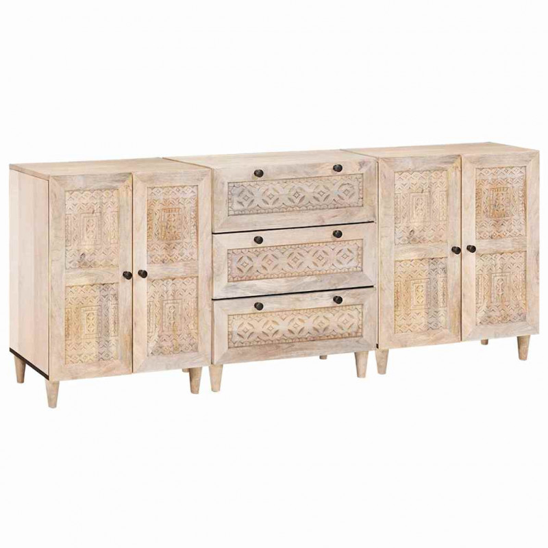 Bufet 3 pcs Biały 180 x 33,5 x 75 cm lite drewno mango