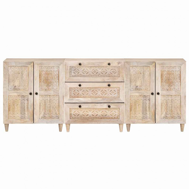 Bufet 3 pcs Biały 180 x 33,5 x 75 cm lite drewno mango