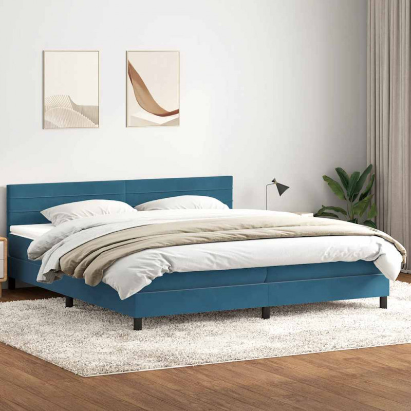 Łóżko typu Box Spring z materacem Ciemnoniebieski 200x220 cm