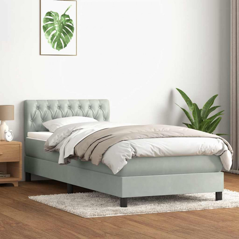 Łóżko kontynentalne z materacem, jasnoszare, aksamit, 100x220cm