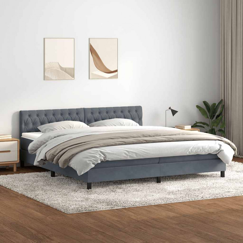 Łóżko typu Box Spring z materacem Ciemnoszary 200x220cm Aksamit