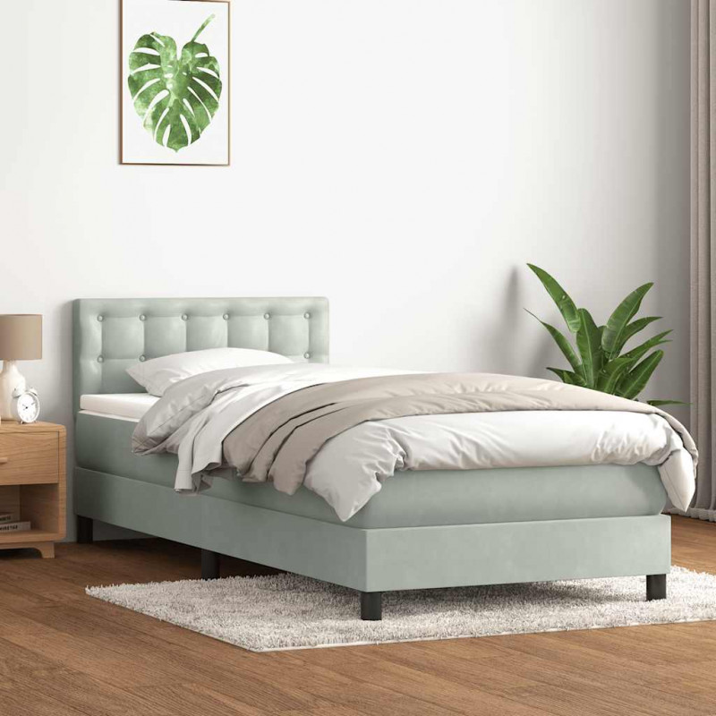 Łóżko kontynentalne z materacem, jasnoszare, aksamit, 100x210cm