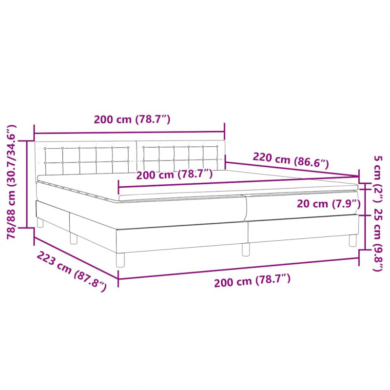 Łóżko typu Box Spring z materacem Ciemnoszary 200x220cm Aksamit