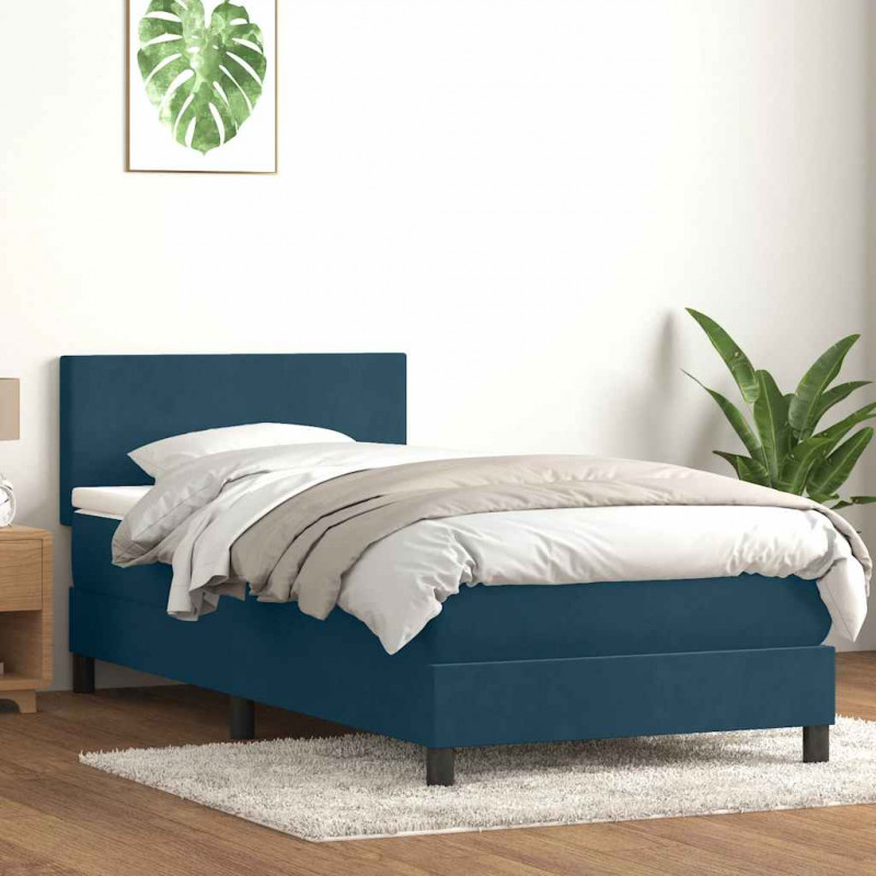 Łóżko kontynentalne z materacem i LED, niebieskie, aksamit, 90x210 cm